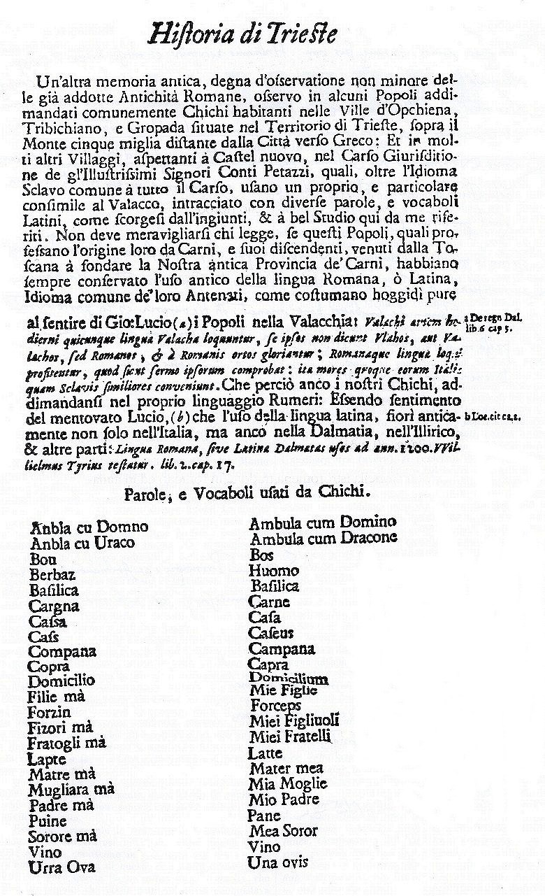 Un brano tratto dalla Historia di Trieste di Fra' Ireneo della Croce.